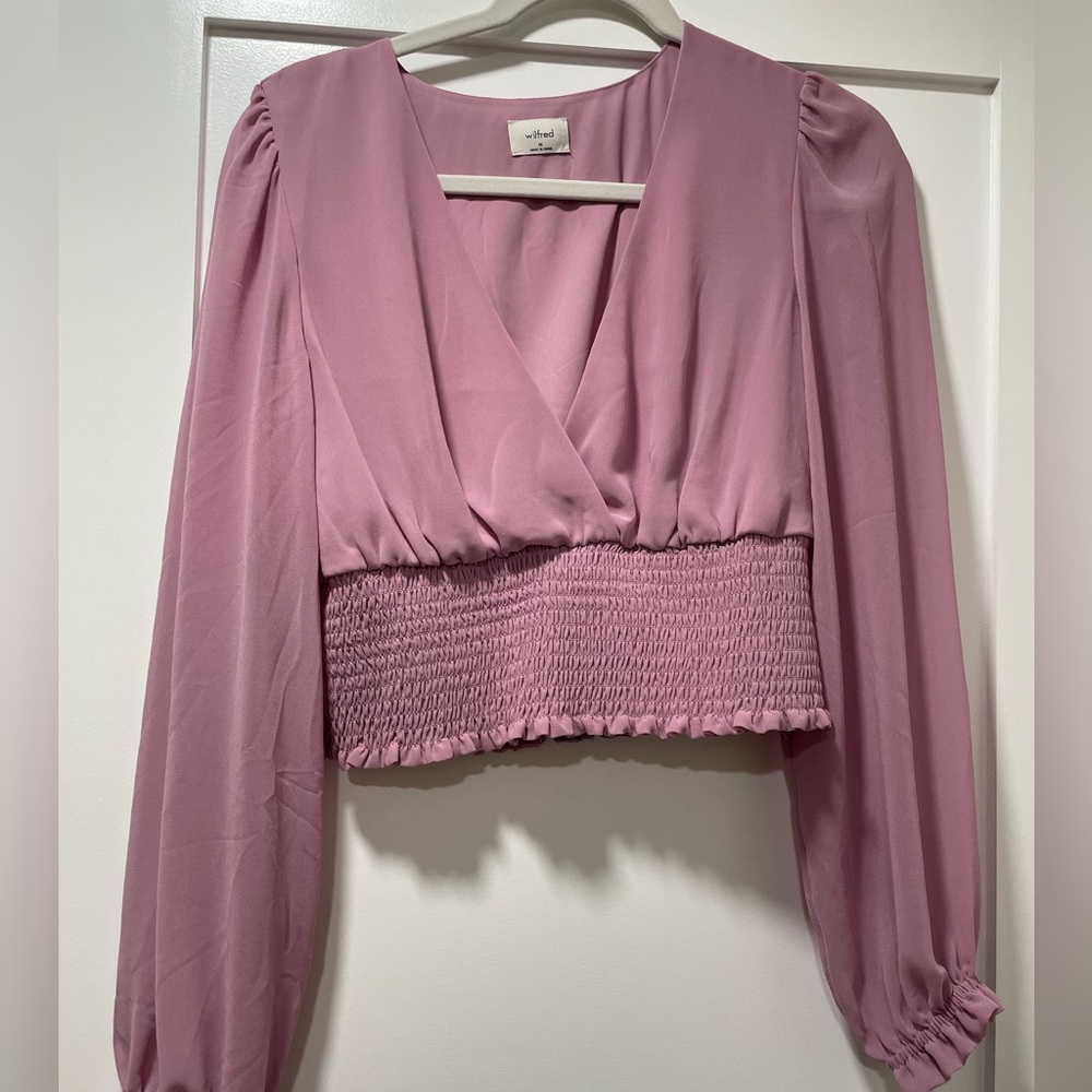 Wilfred Aritzia Pink Cropped Blouse size M